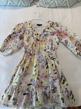 Floral V-Neck Dress in Pastel Pink & Purple